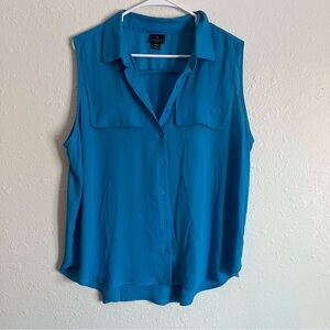 Size PXL Worthington Teal Sleeveless Button-Down Blouse
